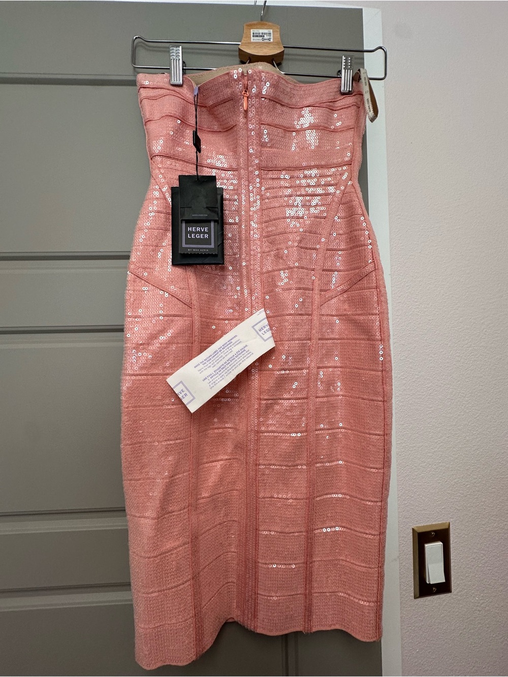 Herve Leger Pink Sequin Bandage Pencil Dress